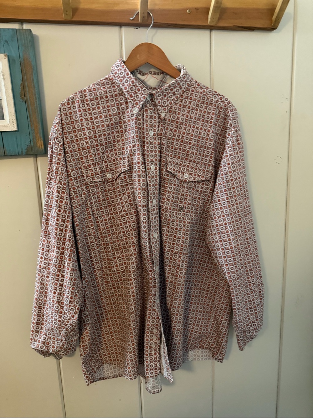 Roper Men’s 2XL Western Shirt Rust Geometric Print Cowboy Rodeo